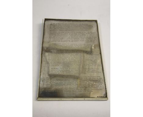 LARGE SILVER PLAQUE - CITY OF LONDON INTEREST an interesting silver plaque presented in 1939 at the Guildhall London, from th