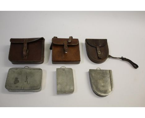 LEATHER CASED SANDWICH TINS 3 leather cases each with metal sandwich tins (2 by James Dixon, 1 by Army and Navy), each with l