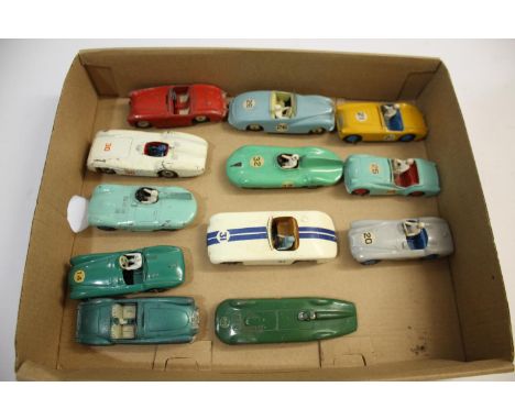 DINKY &amp; CORGI TOYS 12 racing and sports car models, including Dinky 109 Austin Healey in yellow with blue hubs and interi