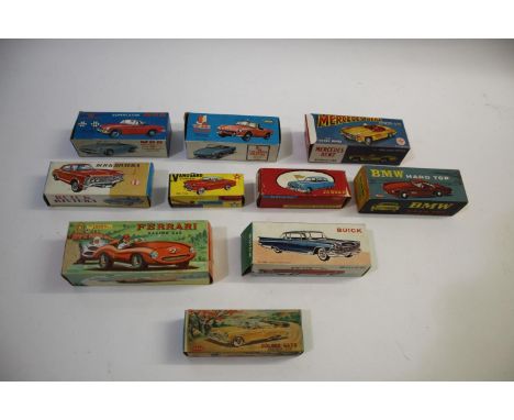 HONG KONG FRICTION SPORTS CARS 10 plastic Hong Kong made friction drive Sports Cars, includes Lucky No 139 Ferrari, Maks No 2