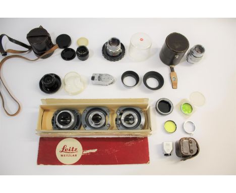 LEICA CAMERA LENSES &amp; ACCESSORIES including a Leitz Summicron 1:2/50 lens (Serial No 2093114, in Leitz plastic case), a L