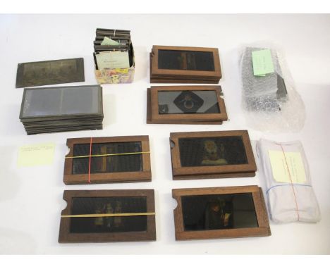 MAGIC LANTERNS a qty of wooden framed slides including some with moveable glass slides, Feed the Horse, Mutton Pies, School M