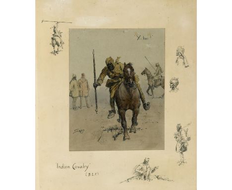 SNAFFLES - AFTER CHARLES JOHNSON PAYNE (1884-1967) - INDIAN CAVALRY a colour print with black and white vignettes and blind s