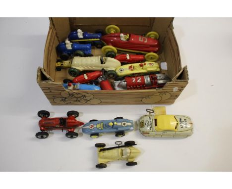 RACING CAR MODELS 14 plastic, tinplate and cast metal racing cars by various British and other manufacturers, includes Mettoy