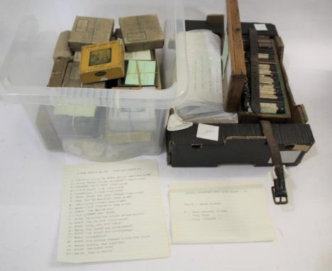 MAGIC LANTERN SLIDES 2 plastic boxes with a large qty of glass slides in small boxes, including Hansel &amp; Gretel, The Magi