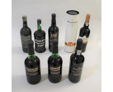 PORT 7 bottles including Dow's 1970, Barros Vintage Character Port, Taylor's Select Reserve Port, Tanner's 2013 Vintage Port,