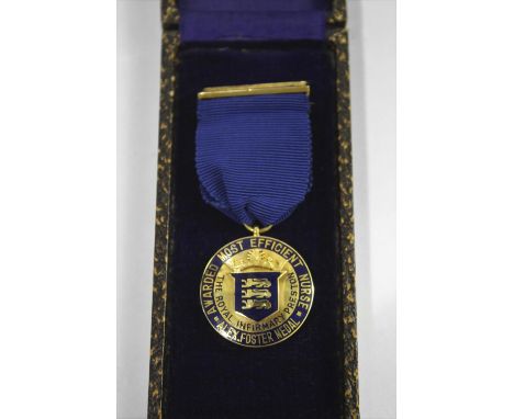 9CT GOLD NURSES MEDAL a 9ct gold and enamel medal, Alex Foster Medal, Awarded Most Efficient Nurse, The Royal Infirmary Prest