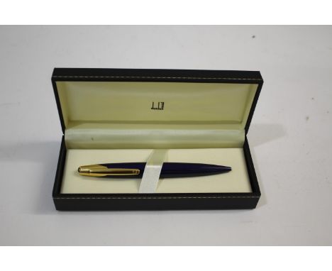 DUNHILL BOXED PEN a Dunhill blue lapis and gold coloured ballpoint pen, in its original box. Pen 14cms long