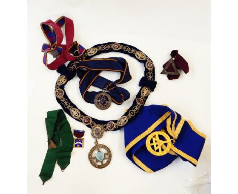 A quantity of regalia, mostly related to the Ancient Order of Druids including a silver pendant, another enamelled silver gil