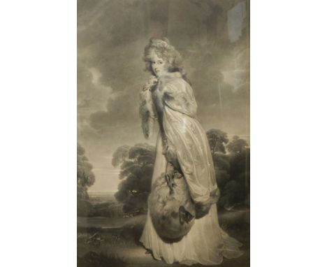 After J G Henry
Mezzotint
Full length portrait of lady in evening dress, with furs, signed in pencil and bearing impressed ga