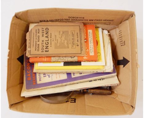 Quantity Ordnance Survey and other maps, pair of sovereign scales, magnifying glass, 1920's/30's mesh purse with enamel decor