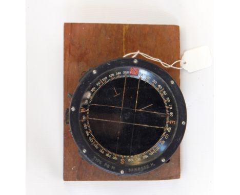 Type P8M Spitfire Waterfield compass mounted on wooden plaque 