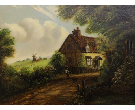 19th Century English school, pair of oil on board landscape studies, the first depicting a horse and cart, the second of a co