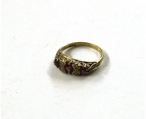 A 9ct gold ruby and diamond set ring