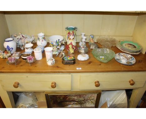 A quantity of various glass and china to include trinket boxes, candlesticks, figurines, plates etc. 
