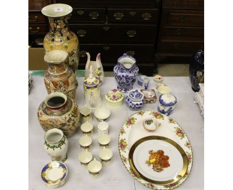 Three various oriental vases; a Grindley coffee set; a Royal Albert "Old Country Roses" meat plate; a Wedgwood trinket box et