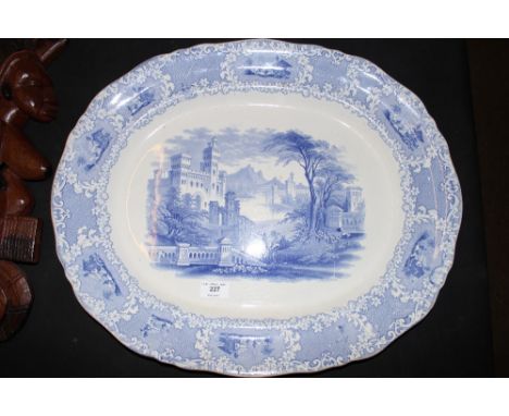 A 19th Century Globe Pottery Staffordshire blue and white meat plate 