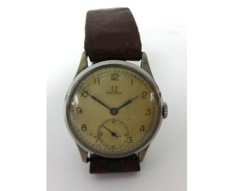 Omega; a stainless steel manual wind gentlemans wristwatch, case 13322/330,3 movement 9970842, circa 1944, the silvered dial 