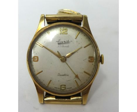 Everite; a 9ct gold manual gentlemans wind wristwatch, Birmingham 1960, to a metal expanding bracelet.