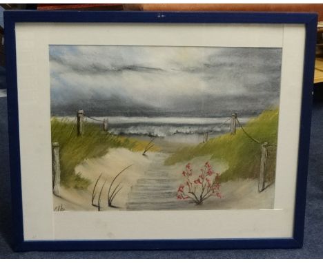 A group of four modern seascape pastels, indistinctly signed.