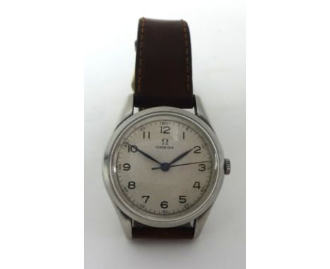 Omega; a stainless steel manual wind gentlemans wristwatch, ref 2504-7, cal 283, movement 11640458, circa 1949, the silvered 