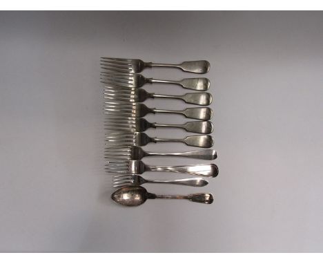 A selection of silver and plated flatware including Dutch silver, set of six forks marked Sidney silver (10) 