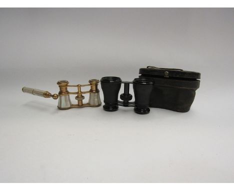 Two set of opera glasses including a brass and mother-of-pearl example 