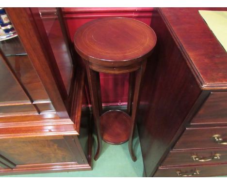 An Edwardian mahogany line inlaid two tier jardiniere stand, 92cm high 