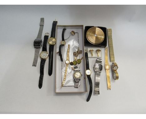 Ladies &amp; gents wristwatches , a compact and cufflinks 