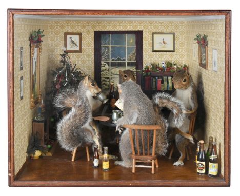 Taxidermy: An Anthropomorphic Diorama of Card Playing Gray Squirrels (Sciurus carolinensis), circa late 20th century, a Chris