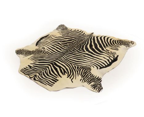 Hides/Skins: A Cow Hide Zebra Print Rug, modern,  a high quality cow hide skin rug with Zebra print decoration, 215cm by 194c