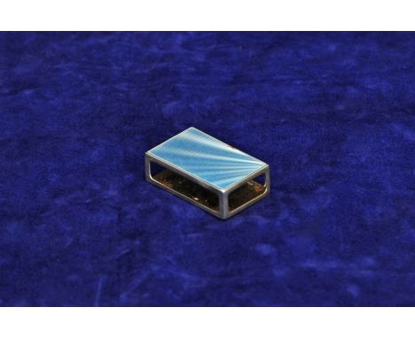 A George V silver matchbox holder with blue wavy enamel decoration. Birmingham 1930. Maker Albert Carter. 1¾ by 11?8ins (af).