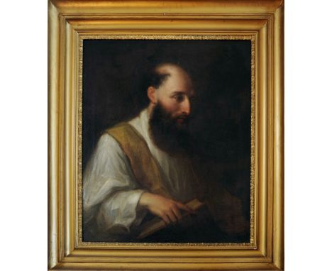 A 19th century portrait of a bearded gentleman holding a book. 24 by 29¼ins. In a gilt frame. 