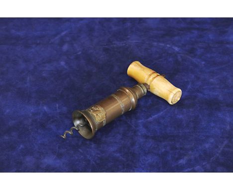 A Victorian dowler patent double action corkscrew with turned bone handle. 