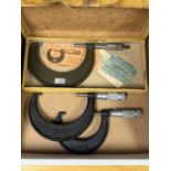 Box of Outside Micrometers (2) Brown & Sharpe 2-3", 3-4" (1) The Lufkin Rule Co 3-4" in Box