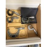 Box of Various Outside Micrometers (2) Mitutoyo 0-1" - .0001", Mitutoyo 1-2" - .0001", Mitutoyo 2-3"