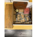 Box of Carious Size Depth Gages NSK, Starrett, Mitutoyo, ST Industries Inc With Mitutoyo Drop Dial