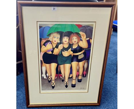 Beryl Cook (1926-2008), 'Clubbing In The Rain' signed lithograph limited edition print 410/650 published 2002 by Alexander Ga
