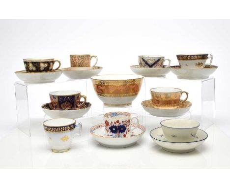 A group of Herculaneum porcelain tea and coffee cups with saucers, together with a slop basin, circa 1810-15, patterns includ
