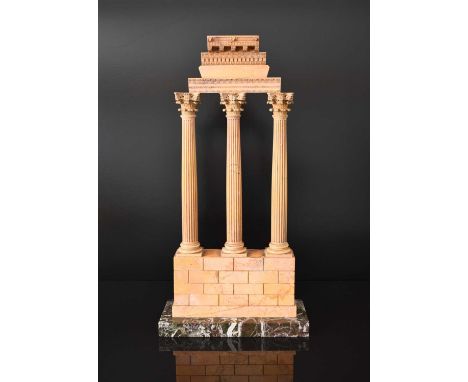An Italian giallo antico marble Grand Tour model of the Temple of Castor and PolluxEarly 19th centurySet on a grey veined mar