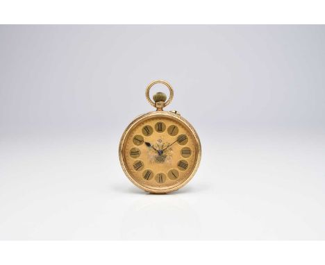 A lady's 18ct gold open face pocket watchDate: Hallmarks for 1901Movement: 3/4 plate, numbered 133027Dial: Gold textured, pol