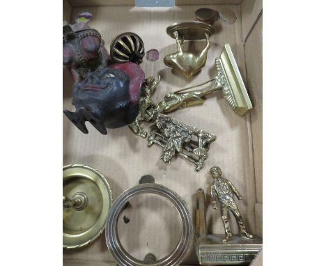 A tray of collectable metal ware to include a vintage Save and Smile money box 