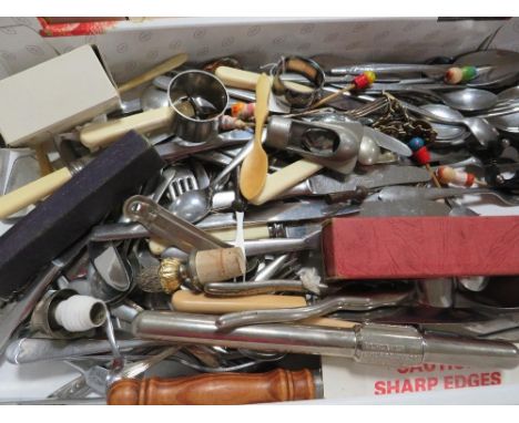 A tray of flatware etc to include a hallmarked silver napkin ring 