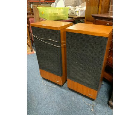 A pair of vintage mid century teak cased Goodmans speakers 