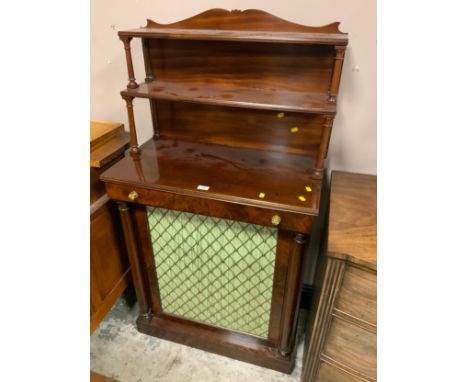 A small mahogany early 20th century chiffonier with brass grill H 142 cm W 77 cm 