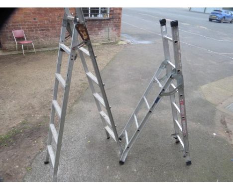 Two aluminium multi function extending step ladders 