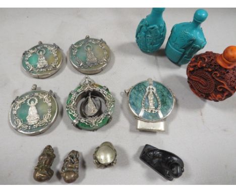 A box of assorted modern reproduction Oriental miniatures to include snuff bottles 
