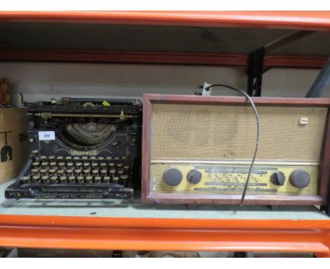 An antique underwood number 5 typewriter together with a vintage radio A/F 