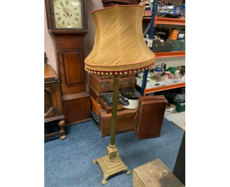 A vintage heavy brass Corinthian column standard lamp with shade 