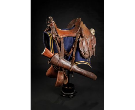 dating: 1910 - 1920 provenance: USA, Leather saddle with metal plate on the cantle, marked '11 1/8 Inch Seat', complete with 